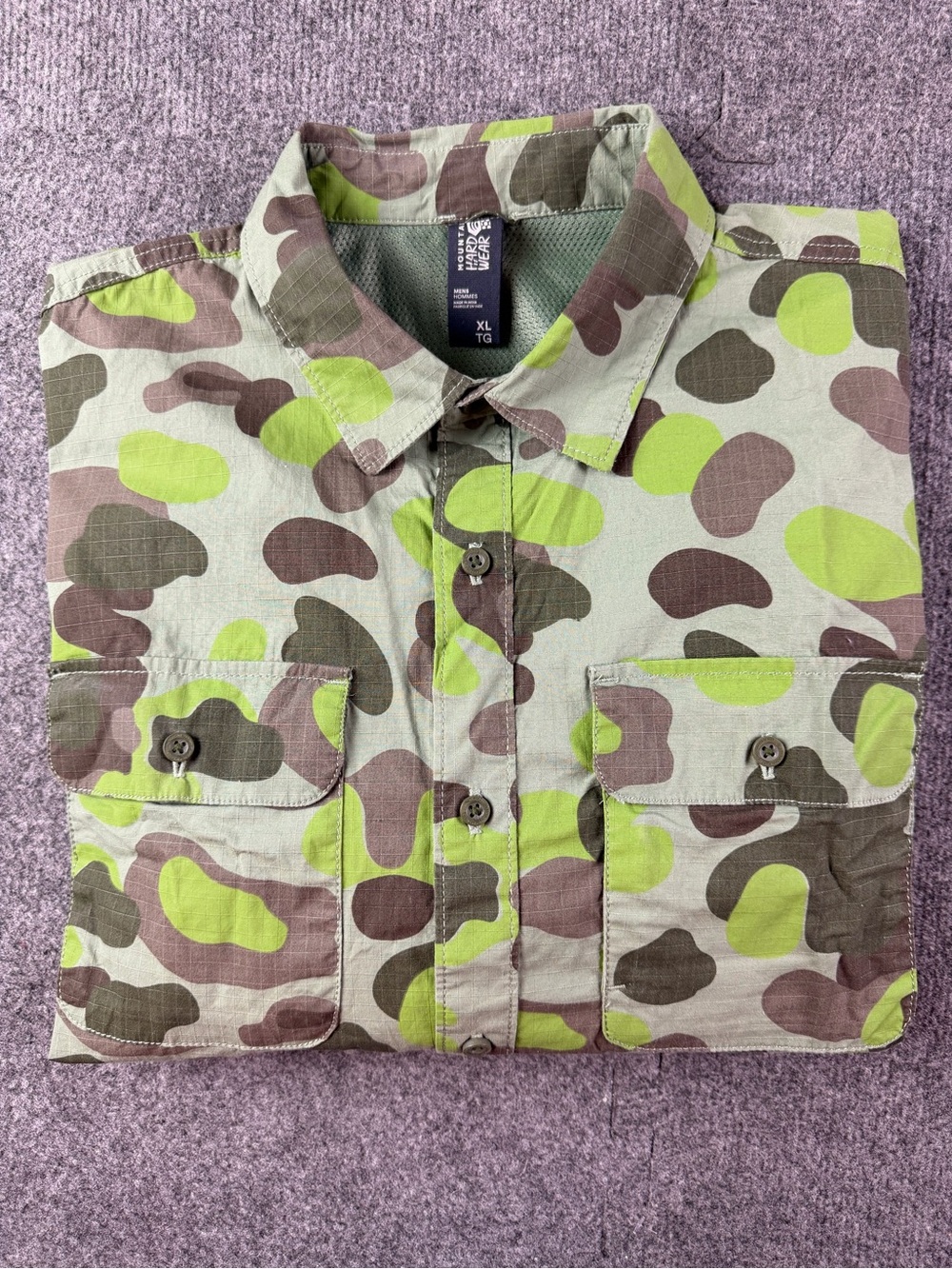 Mountain Hardwear Men’s Cotton Blend Ripstop Camo L/S Shirt Sz XL Green